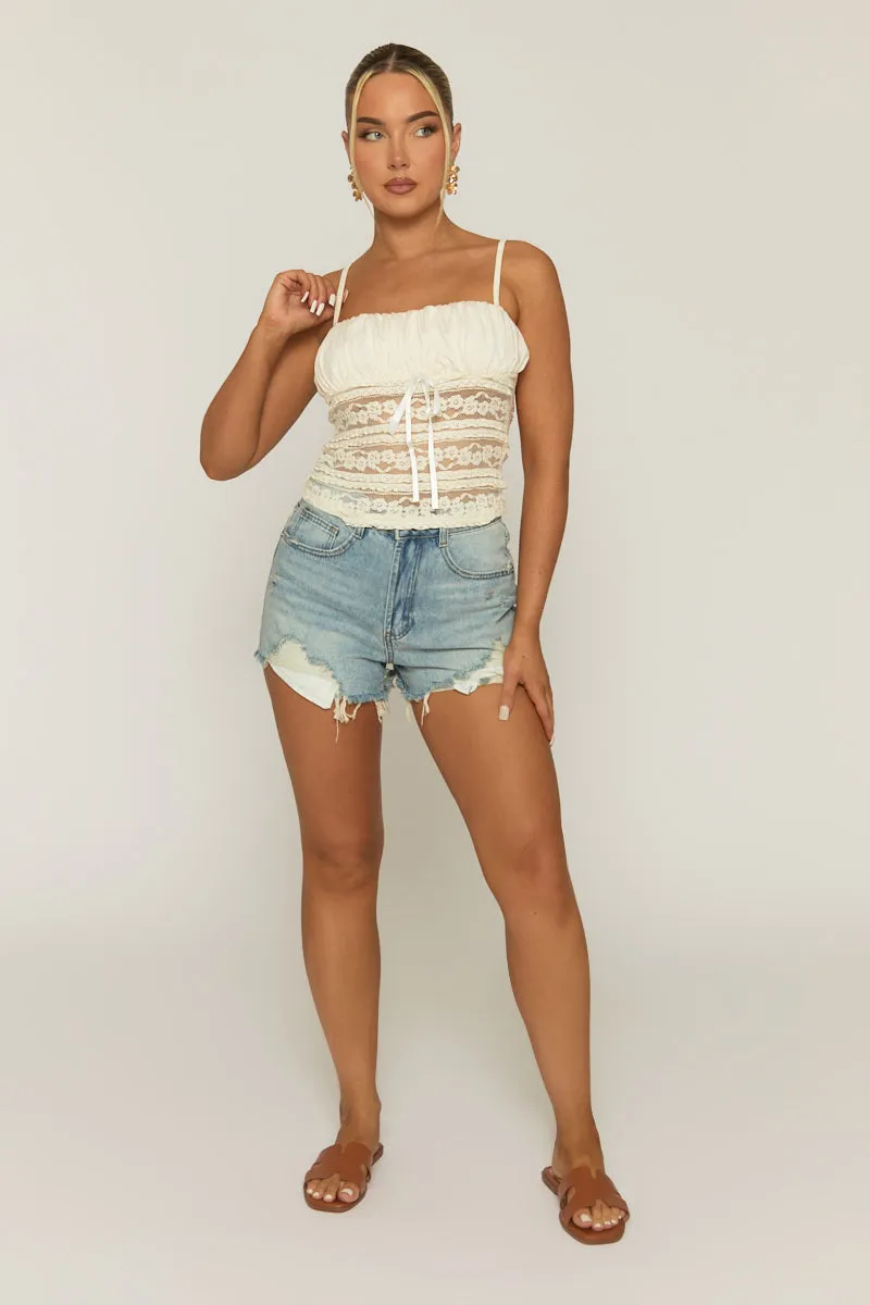 Cream Lace Gathered Bust Top - Zurich sold by Rebellious Fashion product image thumbnail 5