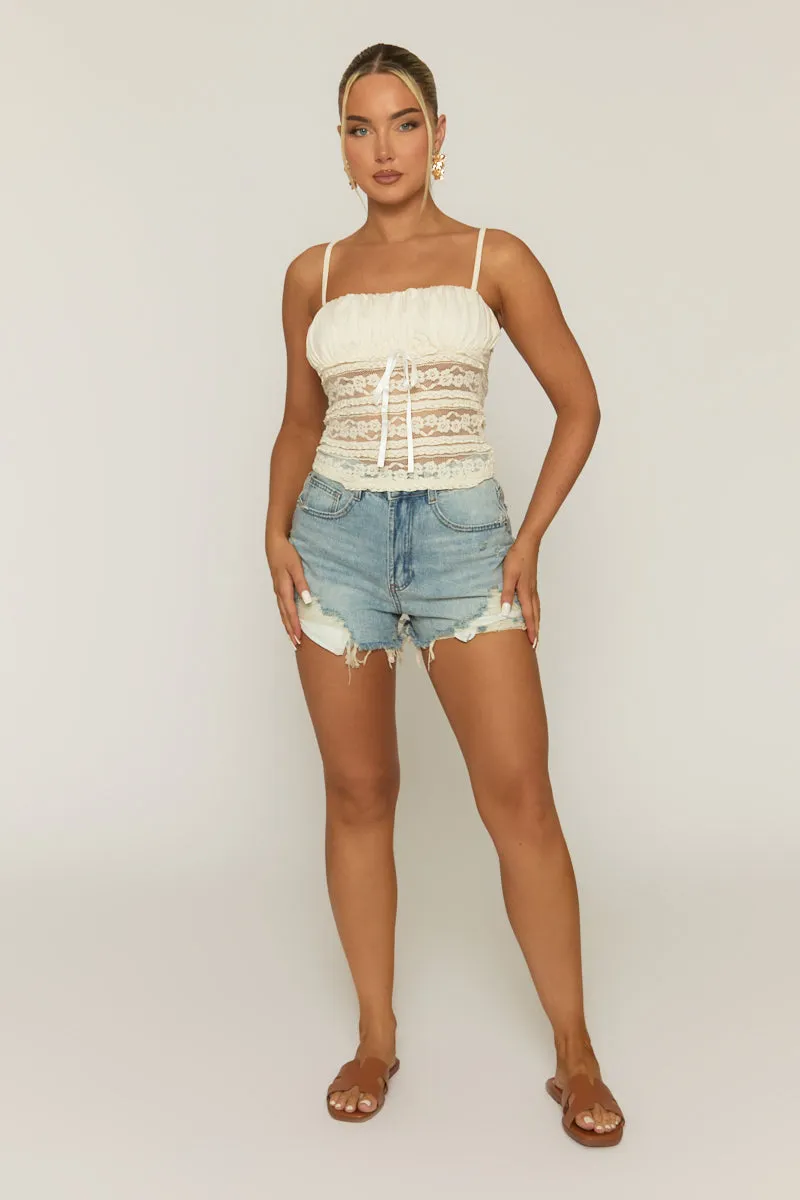 Cream Lace Gathered Bust Top - Zurich sold by Rebellious Fashion product image thumbnail 2