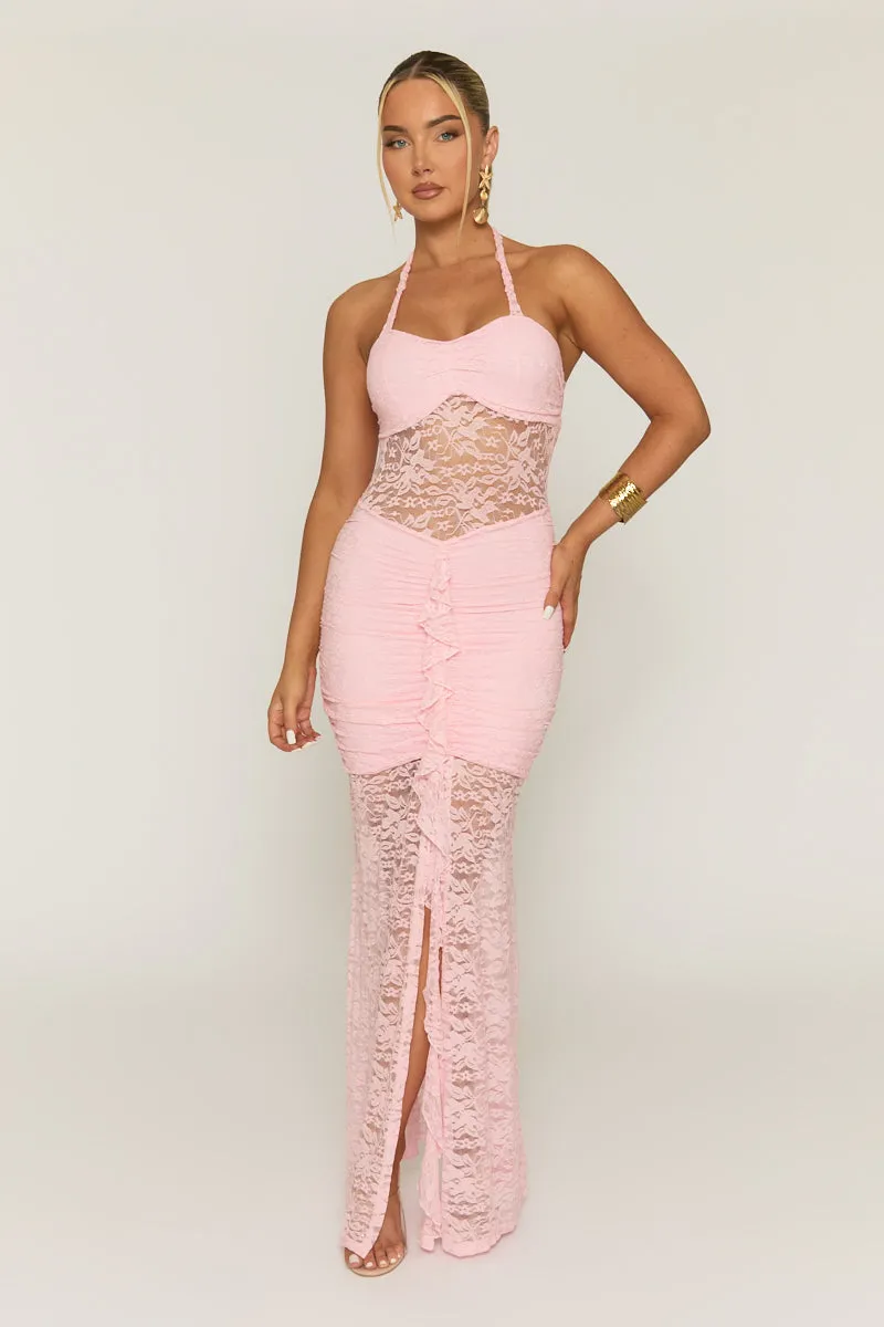 Pink Lace Ruffle Front Maxi Dress - Seol sold by Rebellious Fashion product image thumbnail 2