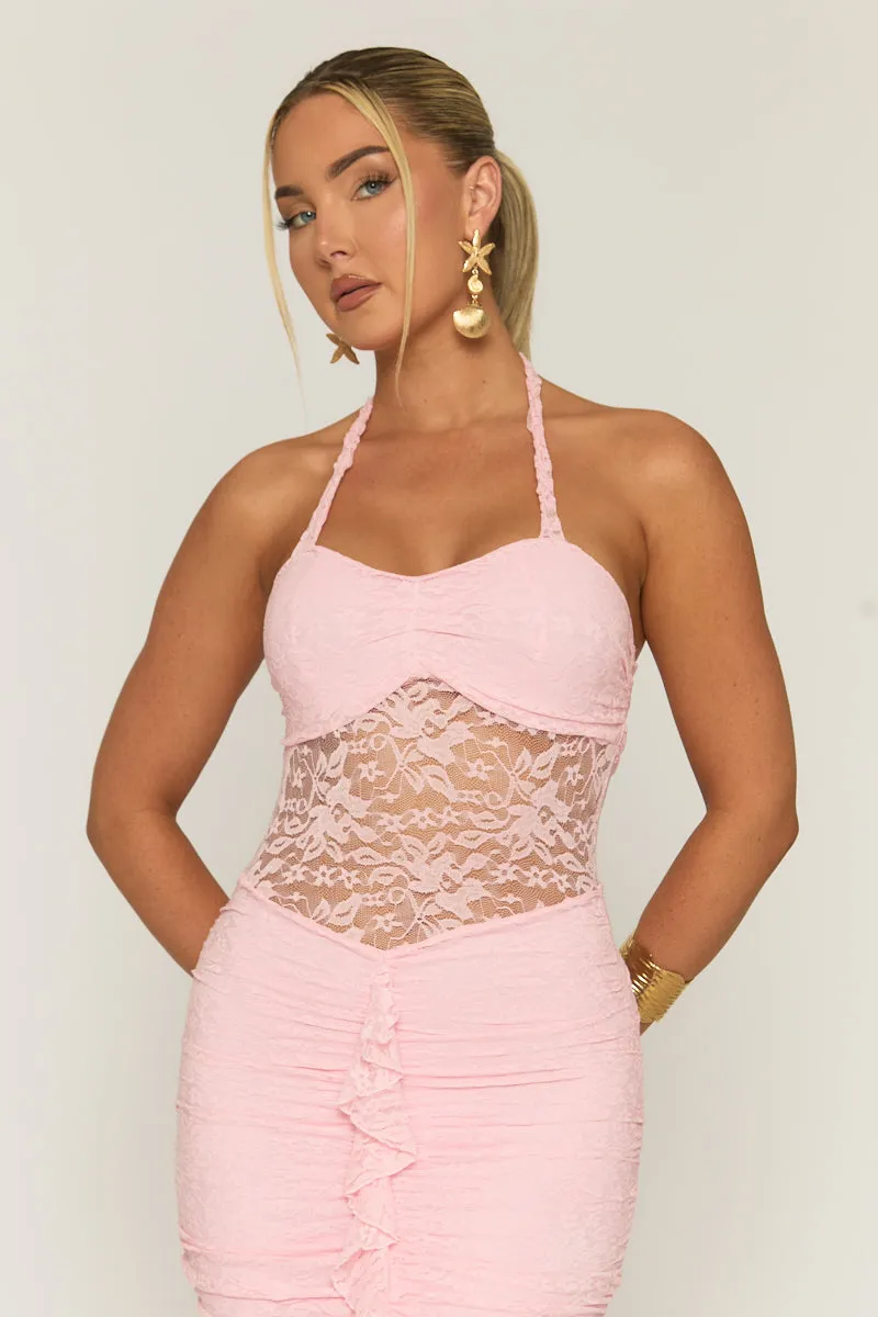 Pink Lace Ruffle Front Maxi Dress - Seol sold by Rebellious Fashion product image thumbnail 3