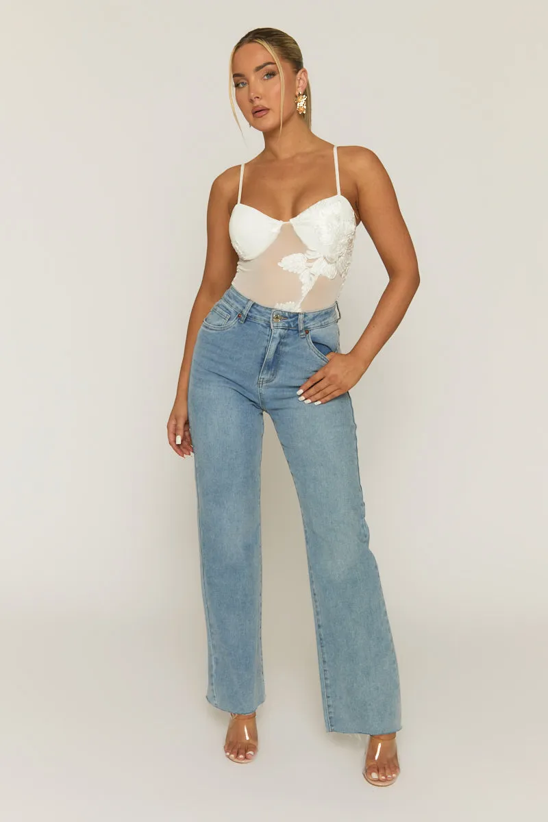 White Floral Embroidered Mesh Bodysuit - Rouen sold by Rebellious Fashion product image thumbnail 2