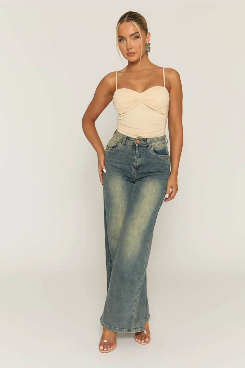 Beige Ruched Front Padded Bust Bodysuit - Budapest sold by Rebellious Fashion product image thumbnail 2