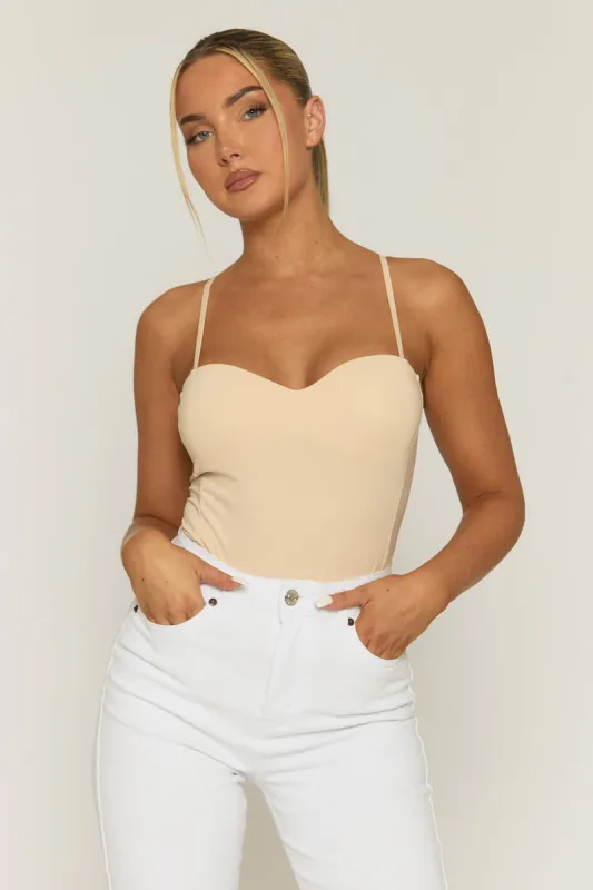 Beige Padded Bust Bodysuit - Seville sold by Rebellious Fashion