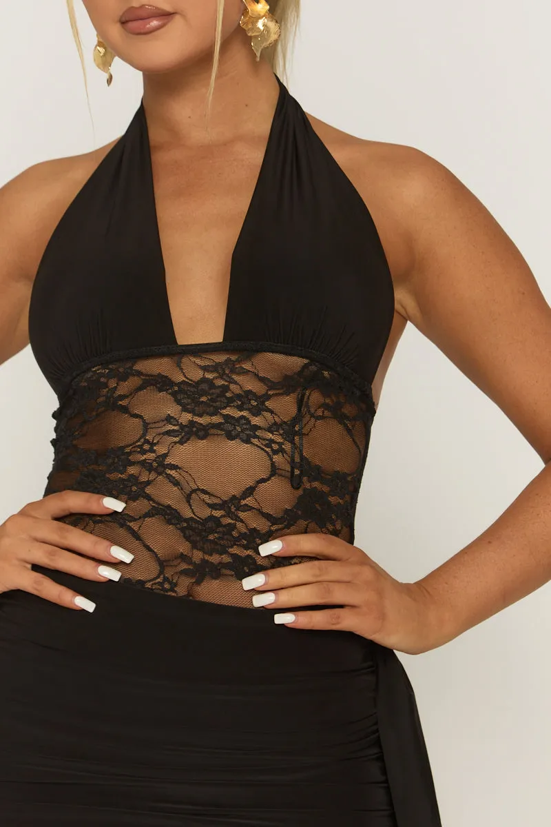 Black Lace Insert Tie Side Mini Dress - Cannes sold by Rebellious Fashion product image thumbnail 3