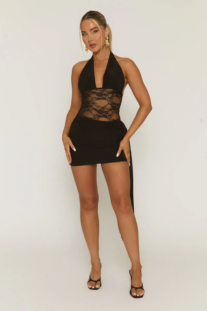 Black Lace Insert Tie Side Mini Dress - Cannes sold by Rebellious Fashion product image thumbnail 4