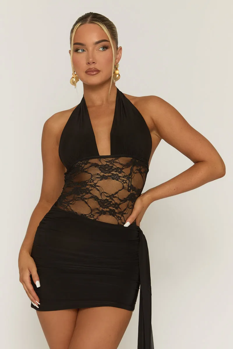 Black Lace Insert Tie Side Mini Dress - Cannes sold by Rebellious Fashion product image thumbnail 2