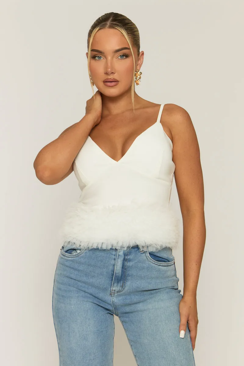 White Ruffle Hem Cami Top - Cairo sold by Rebellious Fashion