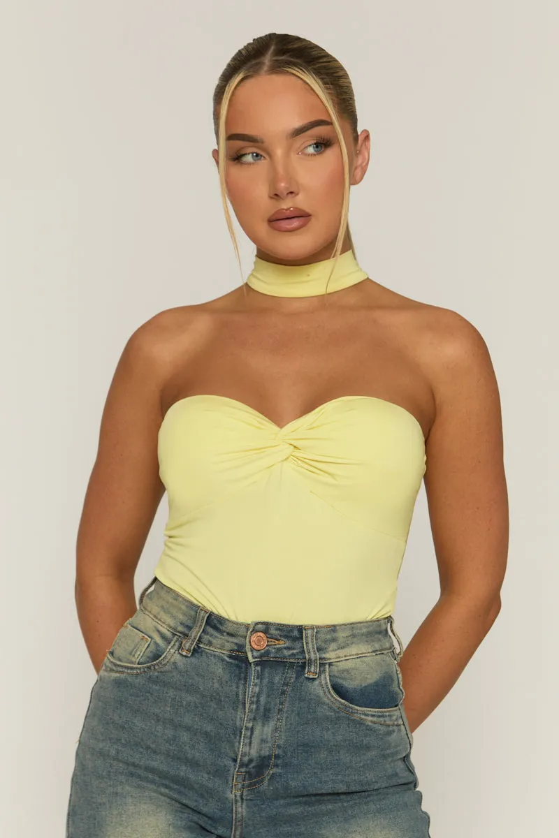 Yellow Ruched Bust Choker Detail Bodysuit - Singapore sold by Rebellious Fashion