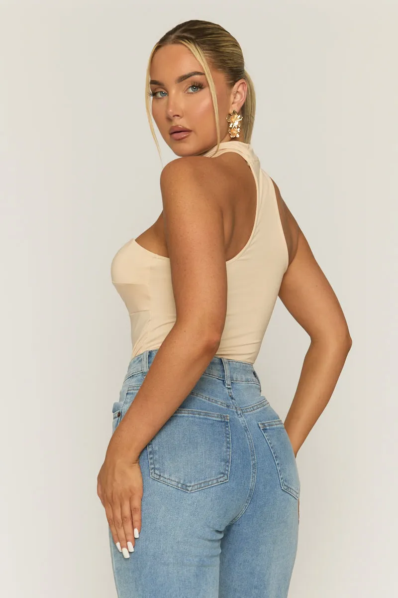 Beige Ruched Bust Choker Detail Bodysuit - Singapore sold by Rebellious Fashion product image thumbnail 5