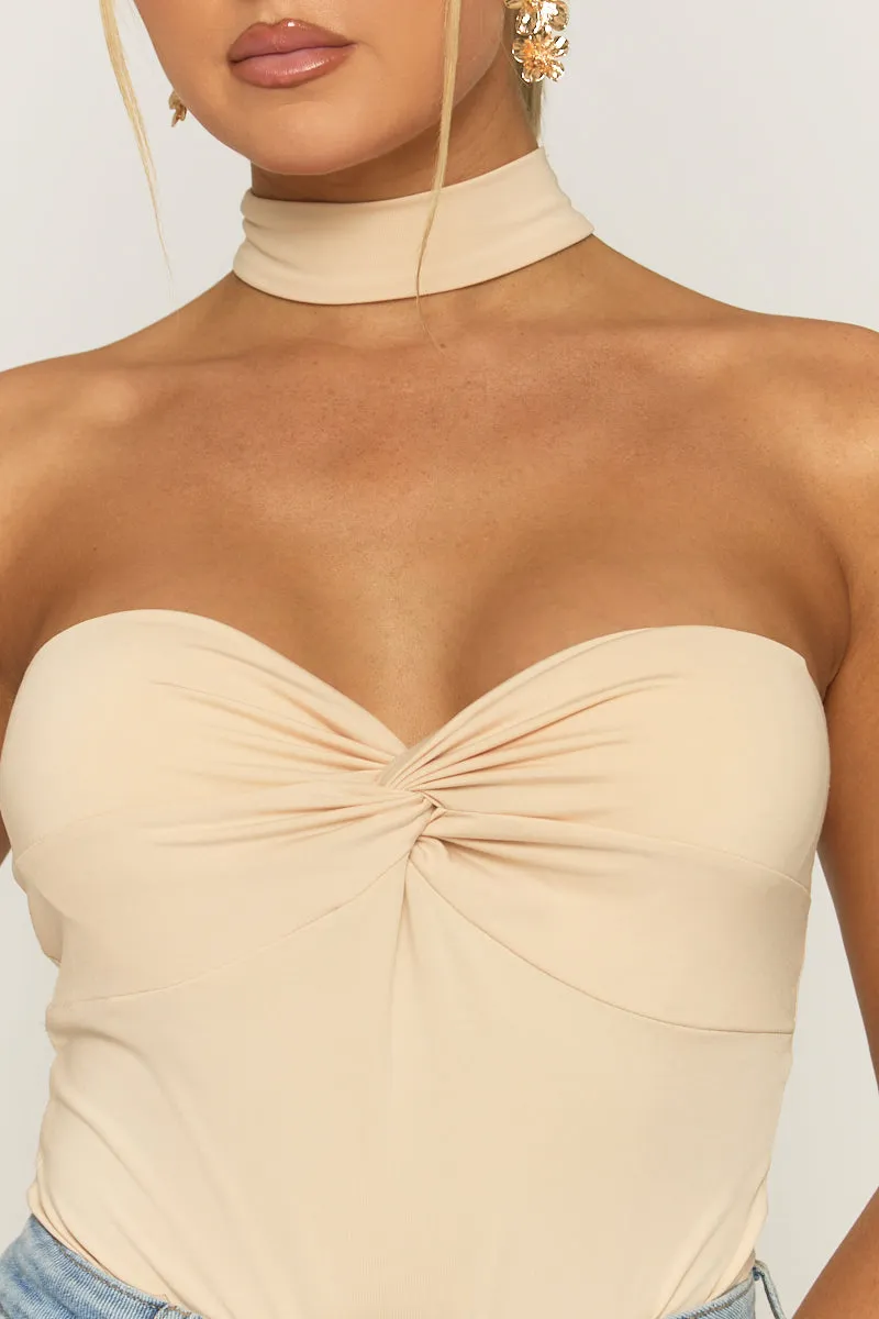 Beige Ruched Bust Choker Detail Bodysuit - Singapore sold by Rebellious Fashion product image thumbnail 3
