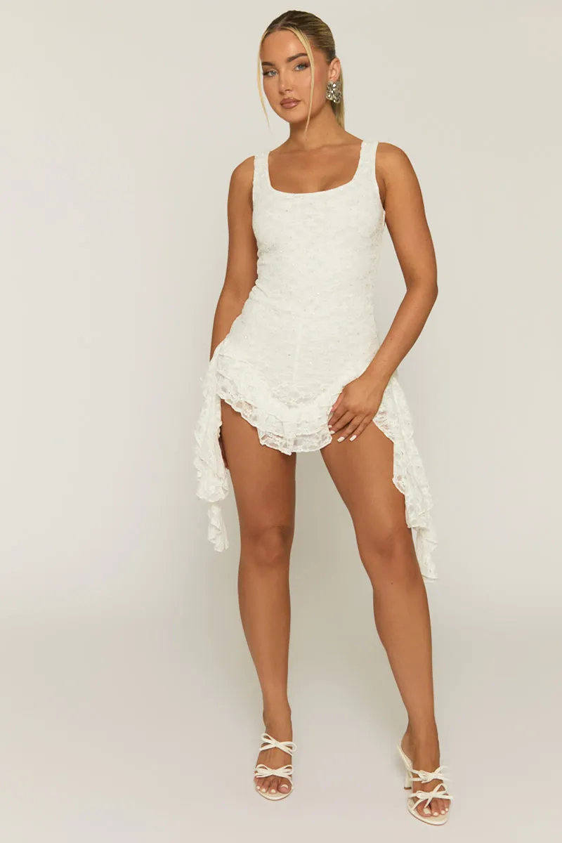White Diamante Lace Ruffle Playsuit - Madrid sold by Rebellious Fashion product image thumbnail 4