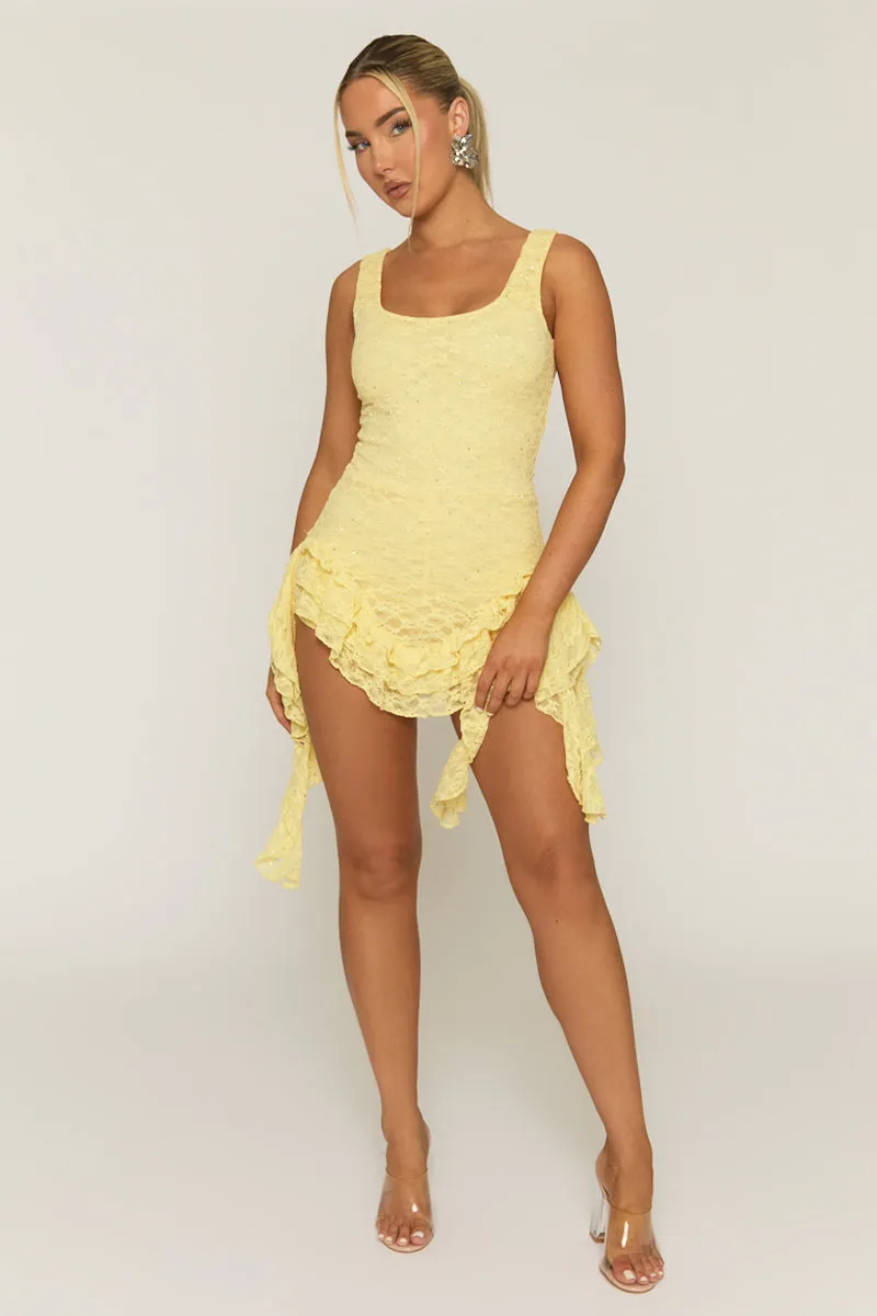 Yellow Diamante Lace Ruffle Playsuit - Madrid sold by Rebellious Fashion