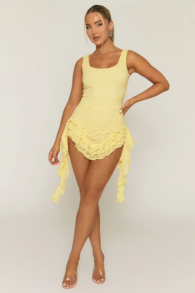 Yellow Diamante Lace Ruffle Playsuit - Madrid sold by Rebellious Fashion product image thumbnail 5