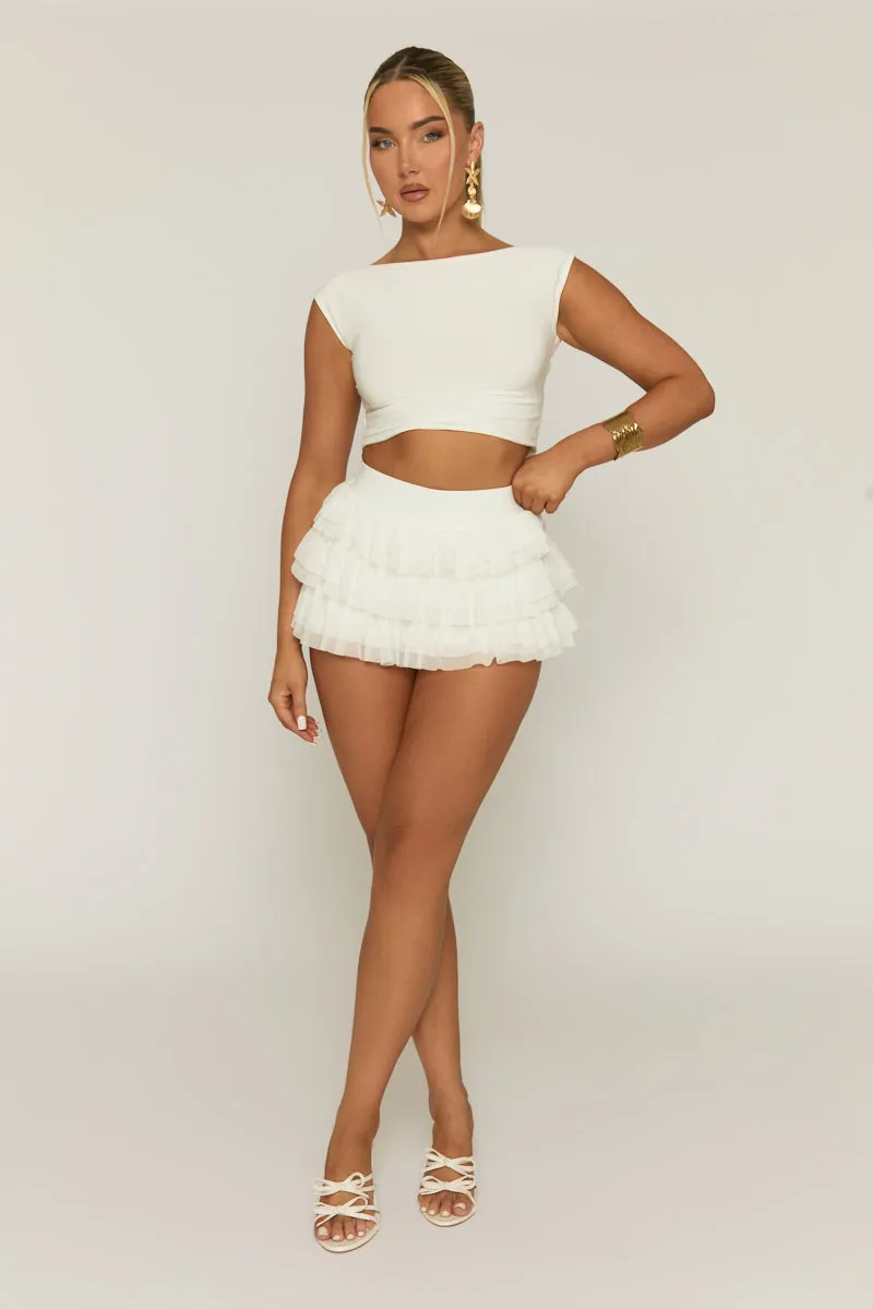 White Mesh Ruffle Mini Skort - Denmark sold by Rebellious Fashion product image thumbnail 2