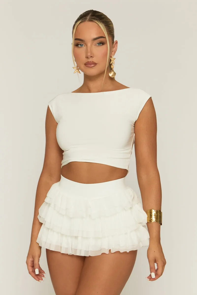 White Mesh Ruffle Mini Skort - Denmark sold by Rebellious Fashion