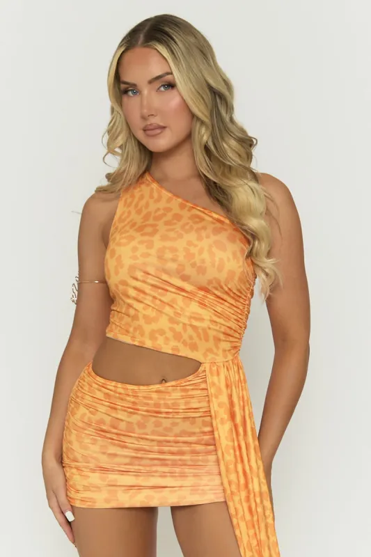 Orange Leopard Print Cut Out Mini Dress - Amani sold by Rebellious Fashion