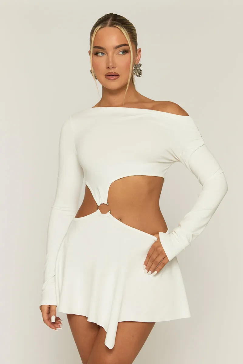 White Cut Out Ring Detail Mini Dress - Santana sold by Rebellious Fashion