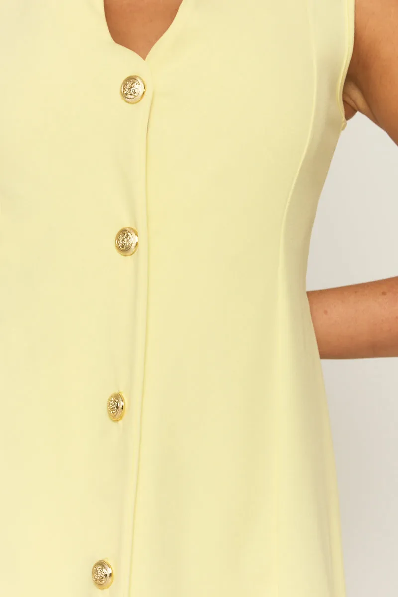 Yellow Tailored Gold Button Detail Mini Dress - Bari sold by Rebellious Fashion product image thumbnail 3