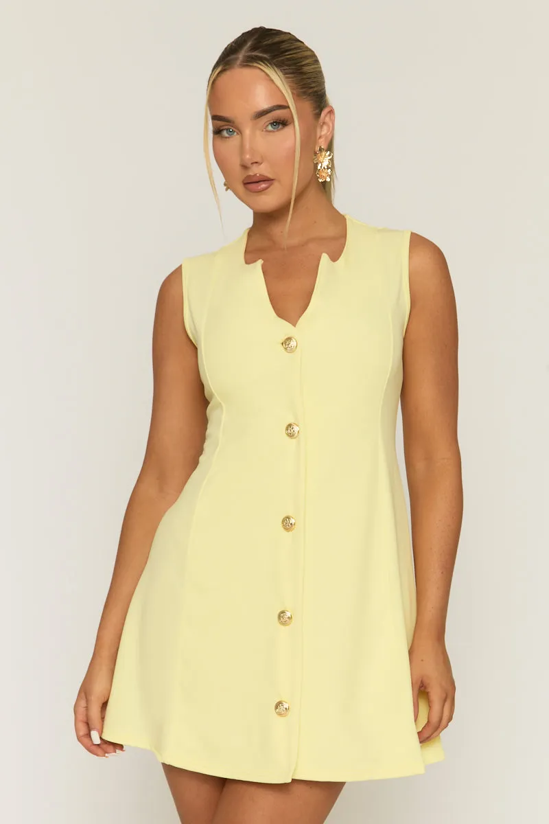 Yellow Tailored Gold Button Detail Mini Dress - Bari sold by Rebellious Fashion product image thumbnail 2