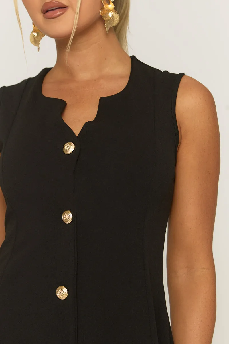 Black Tailored Gold Button Detail Mini Dress - Bari sold by Rebellious Fashion product image thumbnail 4
