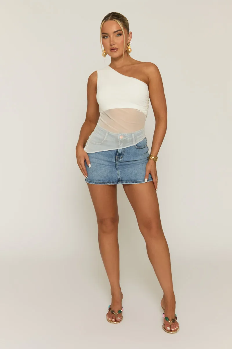 White Mesh One Shoulder Asymmetric Top - Andorra sold by Rebellious Fashion