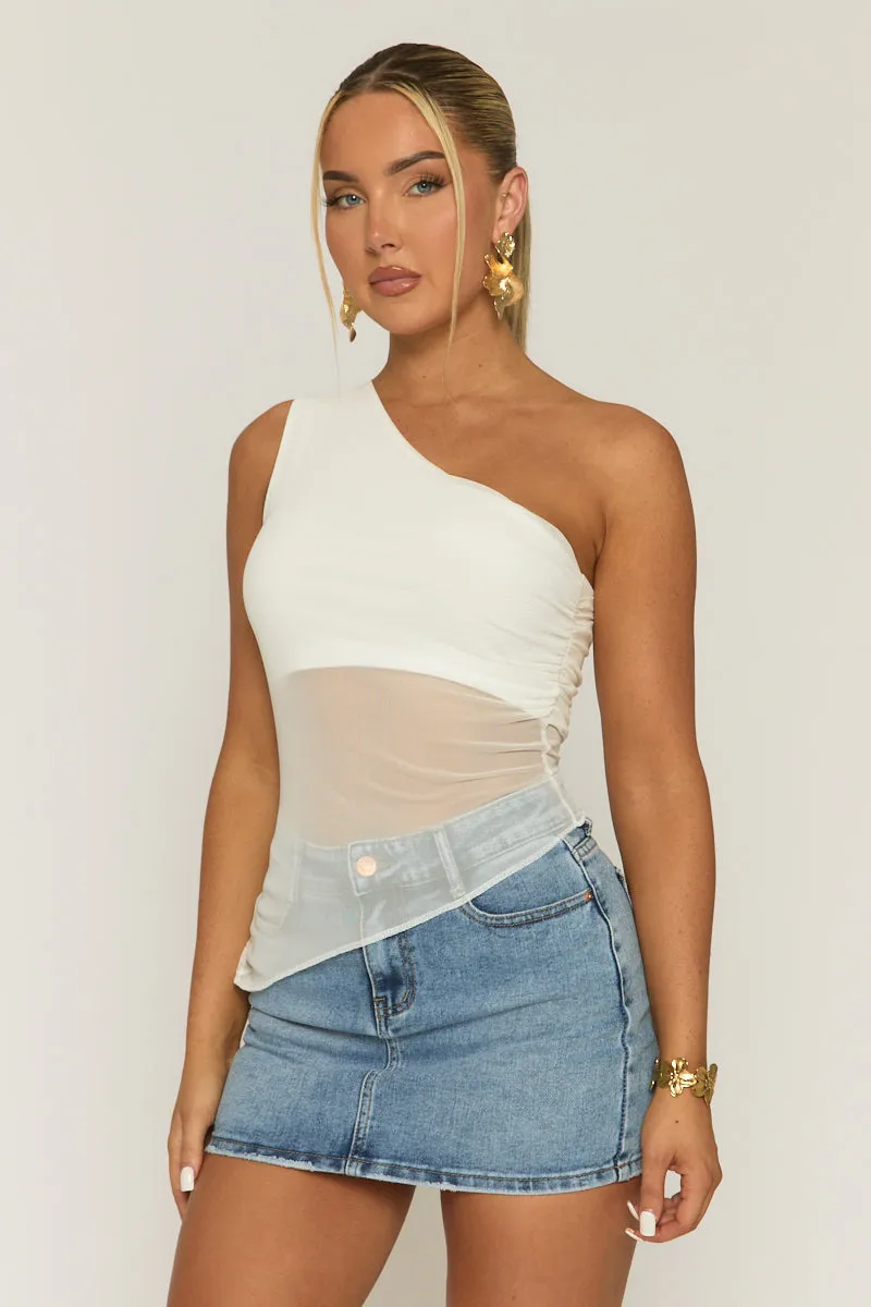 White Mesh One Shoulder Asymmetric Top - Andorra sold by Rebellious Fashion product image thumbnail 2