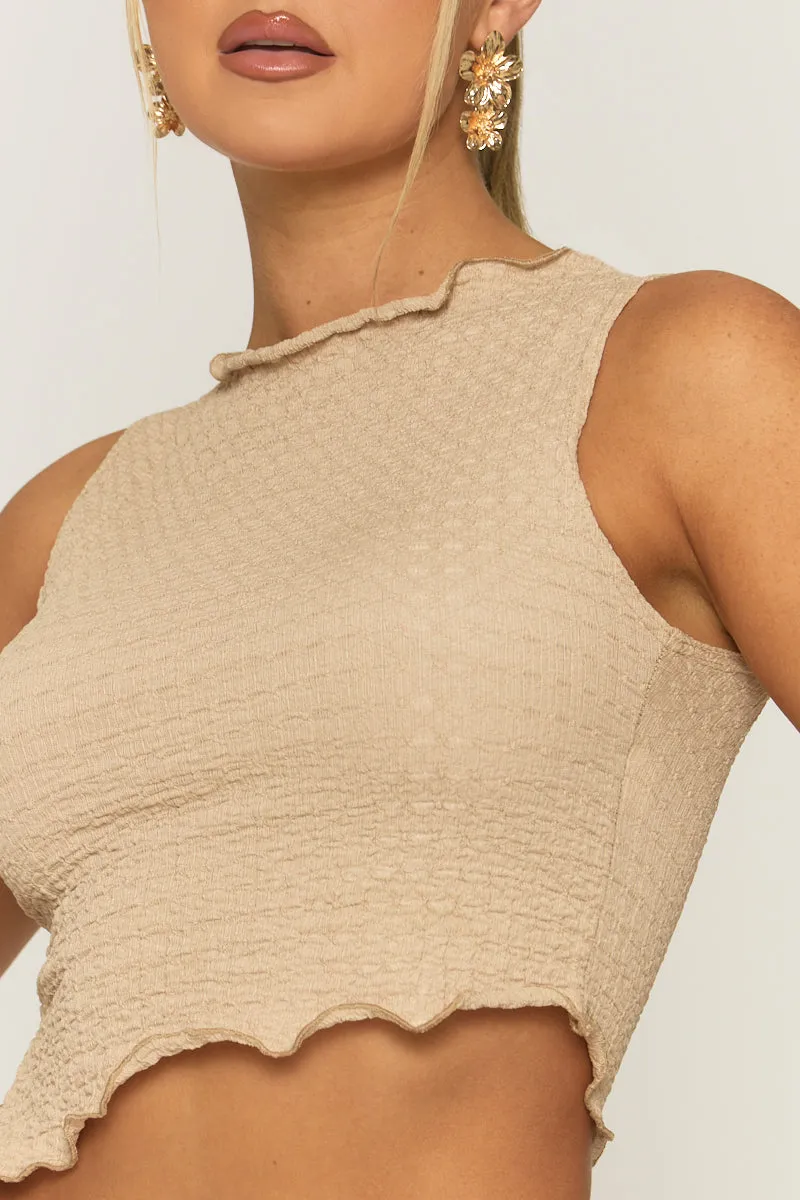 Beige Crinkle Asymmetric Top and Maxi Skirt Co-ord Set - Vegas sold by Rebellious Fashion product image thumbnail 3