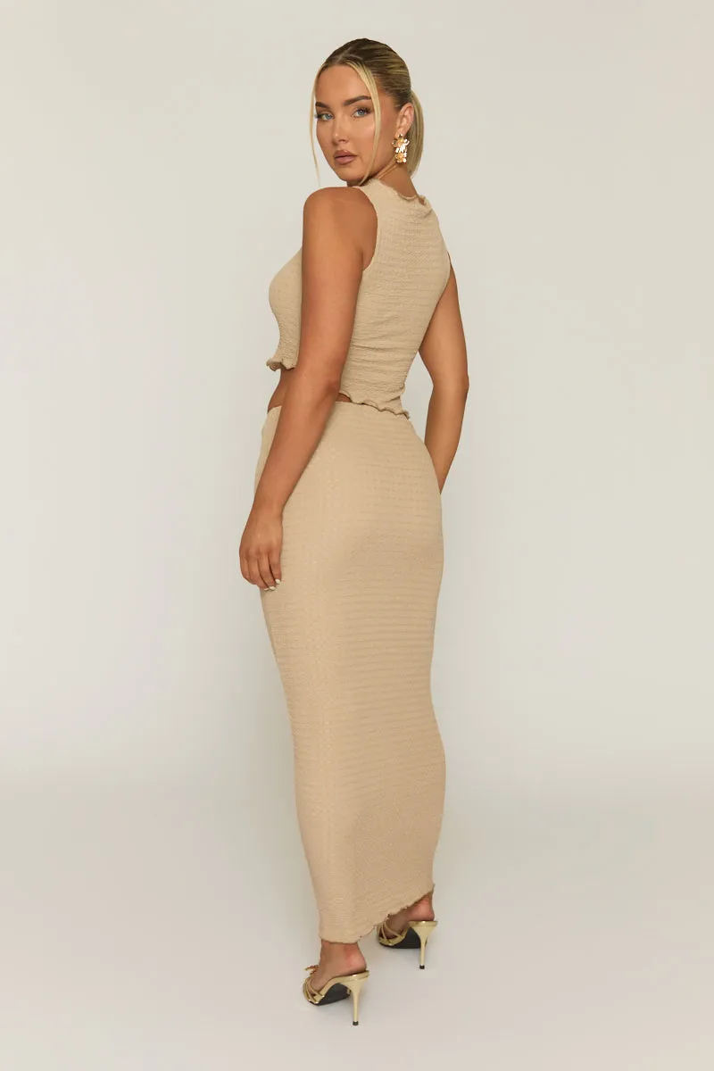 Beige Crinkle Asymmetric Top and Maxi Skirt Co-ord Set - Vegas sold by Rebellious Fashion product image thumbnail 4