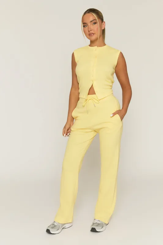 Butter Yellow Button Front Top and Wide Leg Trouser Co-ord Set - Estonia made by Rebellious Fashion