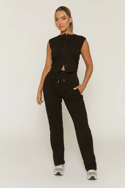 Black Button Front Top and Wide Leg Trouser Co-ord Set - Estonia made by Rebellious Fashion