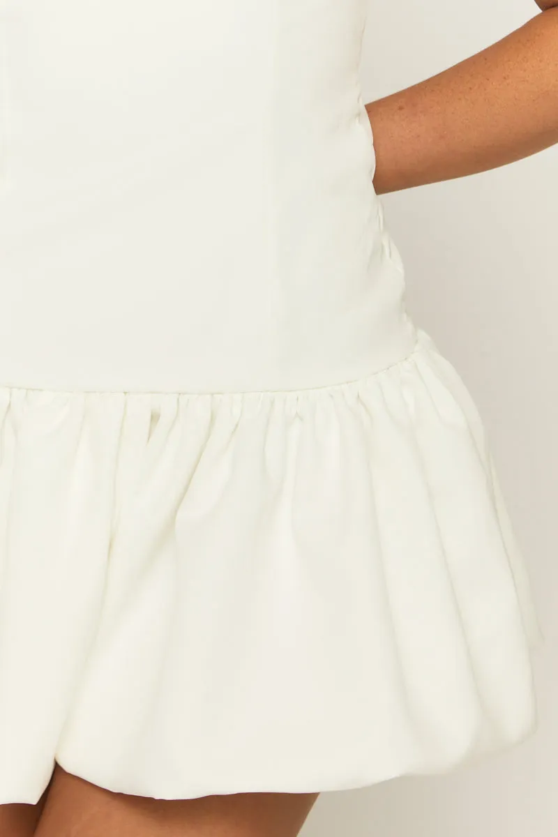 White Woven Square Neck Ruffle Hem Mini Dress - Colmar sold by Rebellious Fashion product image thumbnail 4