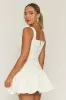 White Woven Square Neck Ruffle Hem Mini Dress - Colmar sold by Rebellious Fashion