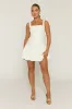 White Woven Square Neck Ruffle Hem Mini Dress - Colmar sold by Rebellious Fashion