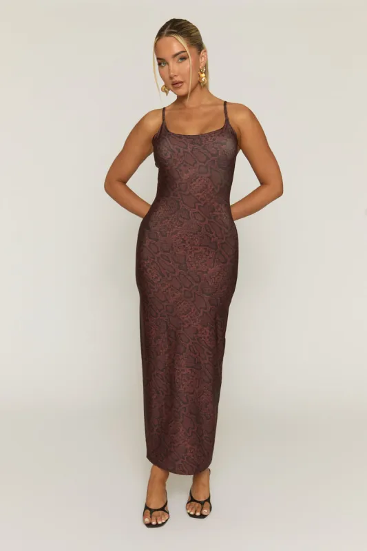 Chocolate Snake Print Strappy Maxi Dress - Bordeaux sold by Rebellious Fashion
