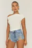 Blue Distressed Denim Fringe Diamante Shorts - Ellece sold by Rebellious Fashion
