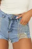 Blue Distressed Denim Fringe Diamante Shorts - Ellece sold by Rebellious Fashion