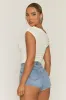 Blue Distressed Denim Fringe Diamante Shorts - Ellece sold by Rebellious Fashion