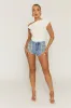 Blue Distressed Denim Fringe Diamante Shorts - Ellece sold by Rebellious Fashion