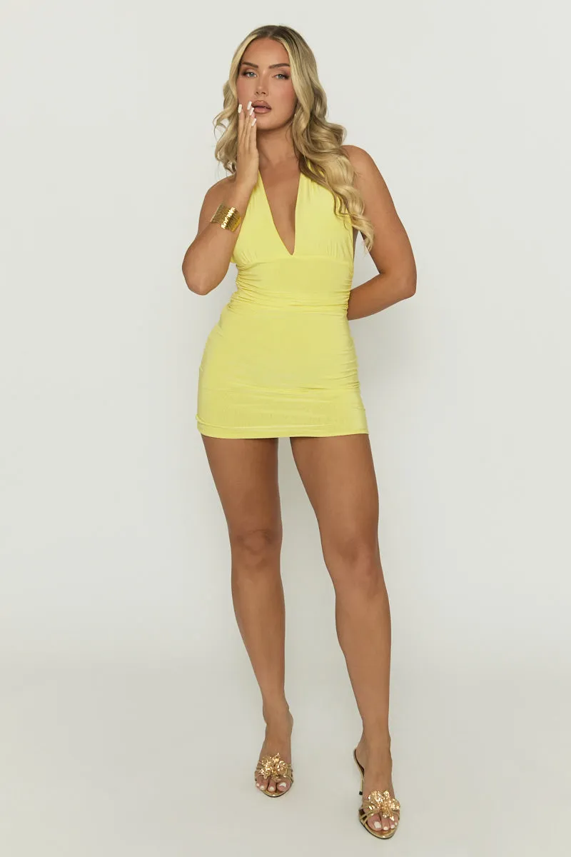 Yellow Halter Neck Bodycon Mini Dress - Tristan sold by Rebellious Fashion product image thumbnail 2