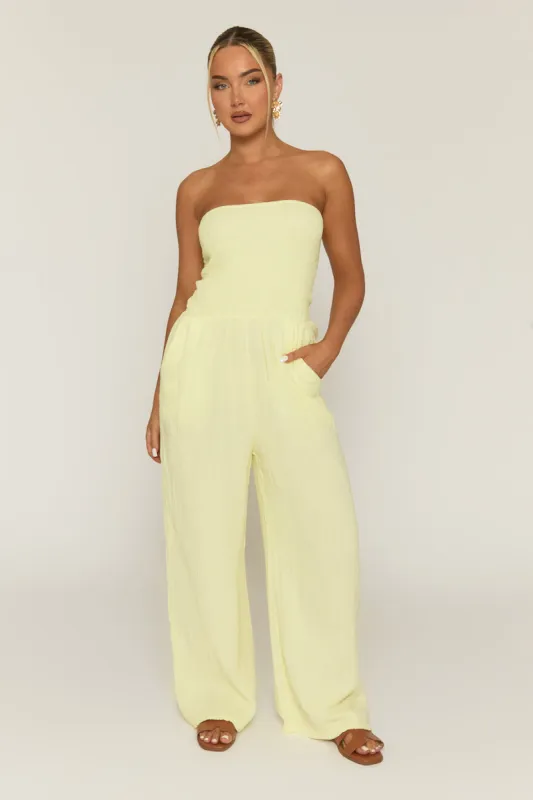 Yellow Crinkle Wide Leg Jumpsuit - Angeleena sold by Rebellious Fashion