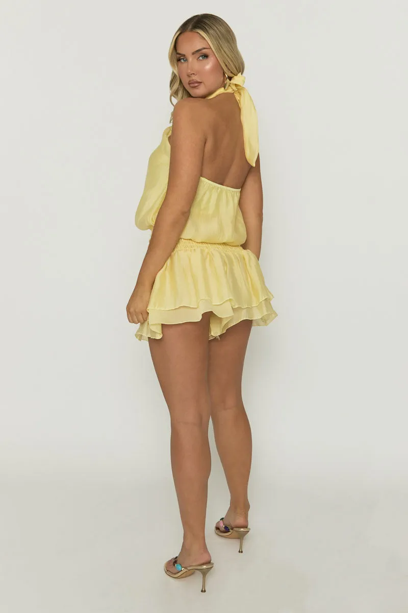 Butter Yellow Halterneck Ruffle Playsuit - Khalia sold by Rebellious Fashion product image thumbnail 4