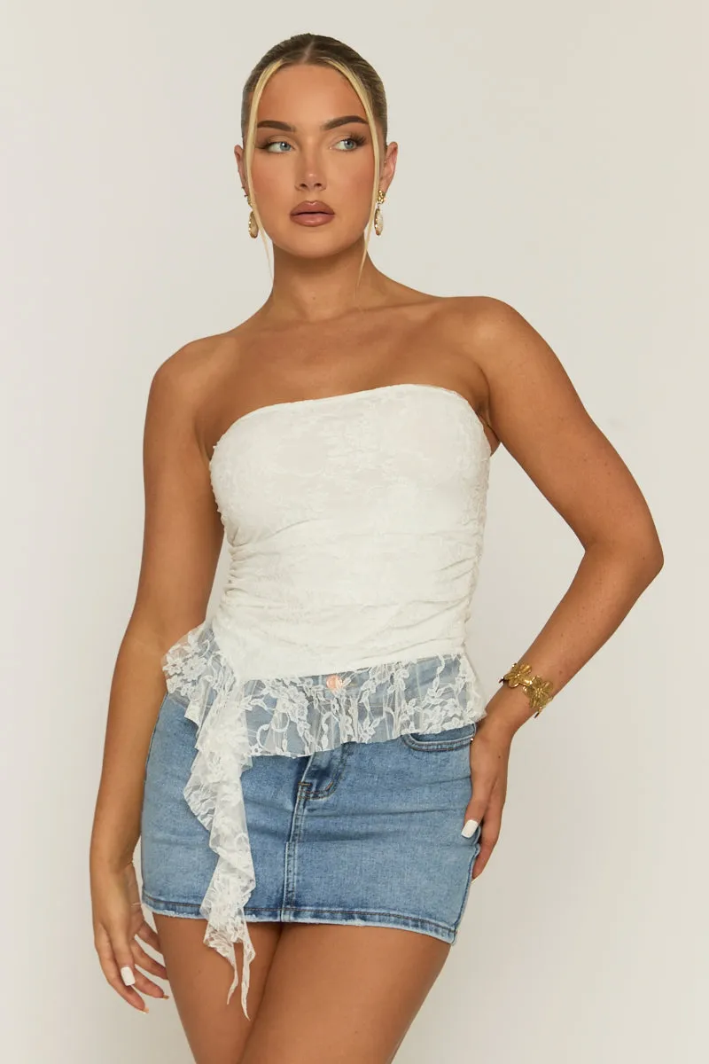 White Lace Bandeau Frill Hem Top - Tianna sold by Rebellious Fashion product image thumbnail 2