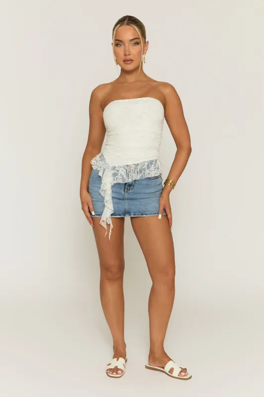 White Lace Bandeau Frill Hem Top - Tianna sold by Rebellious Fashion