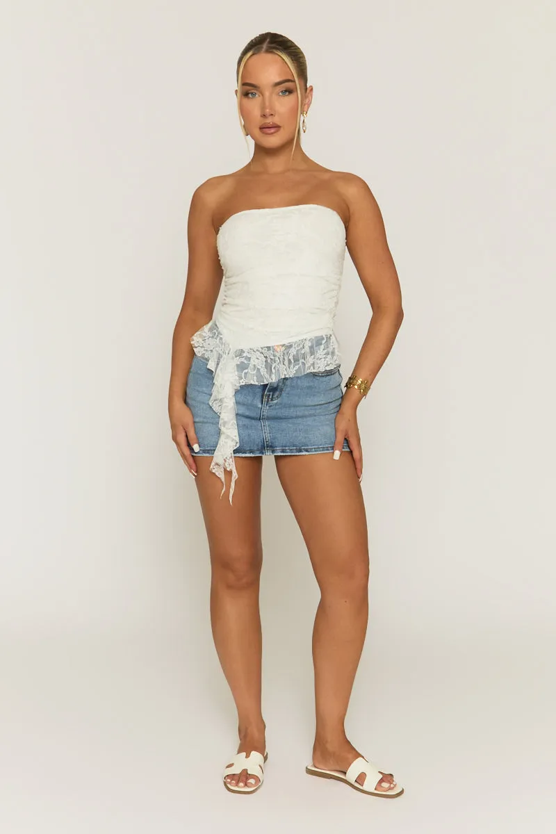 White Lace Bandeau Frill Hem Top - Tianna sold by Rebellious Fashion