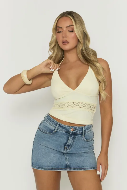 Butter Yellow Crochet Insert Cami Top - Khleo sold by Rebellious Fashion