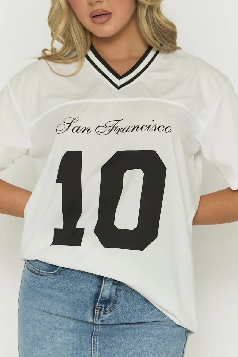 White Oversized Varsity Football T-shirt - Tokya sold by Rebellious Fashion product image thumbnail 3