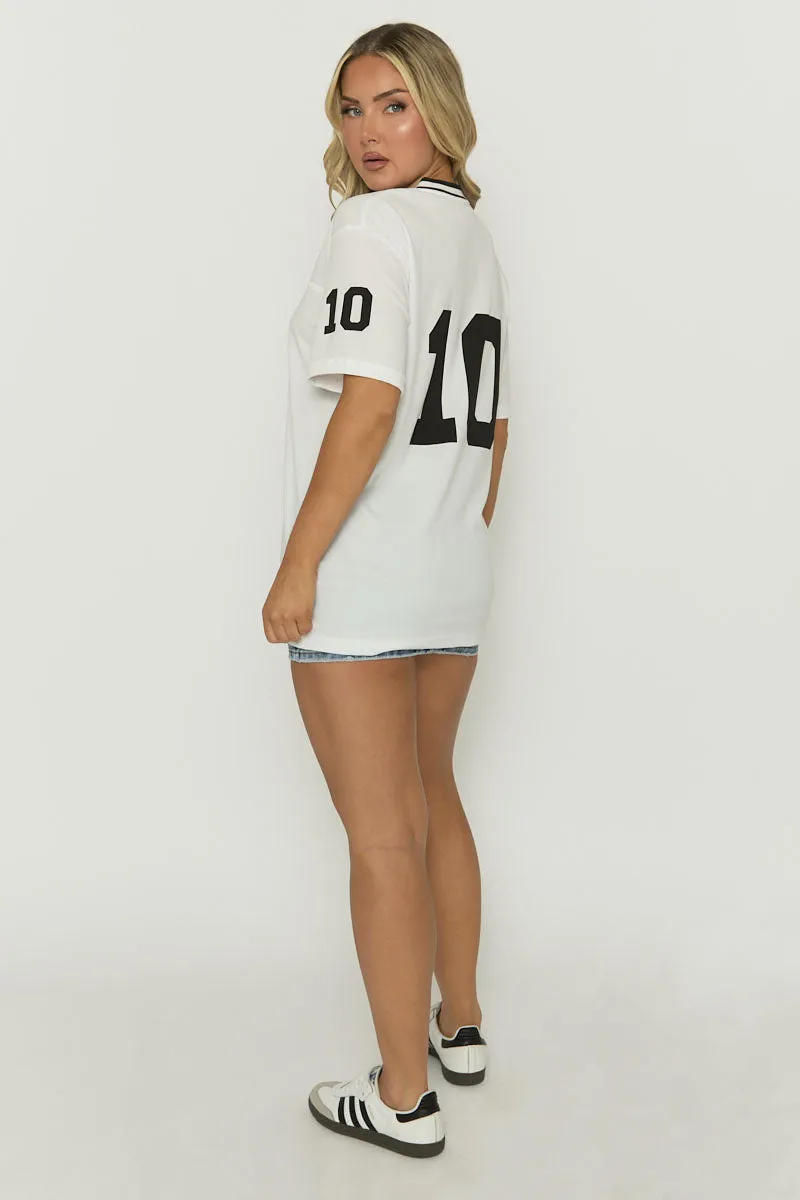 White Oversized Varsity Football T-shirt - Tokya sold by Rebellious Fashion product image thumbnail 4
