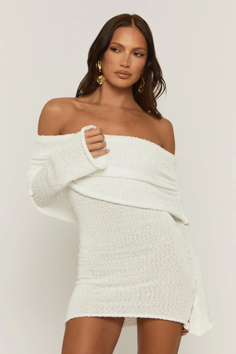 Ivory Textured Knit Bardot Mini Dress - Emelia sold by Rebellious Fashion product image thumbnail 2