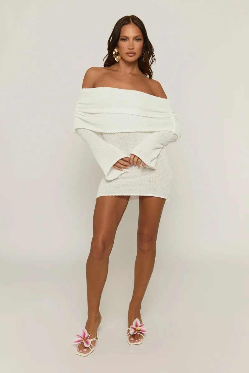 Ivory Textured Knit Bardot Mini Dress - Emelia sold by Rebellious Fashion