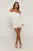 Ivory Textured Knit Bardot Mini Dress - Emelia sold by Rebellious Fashion